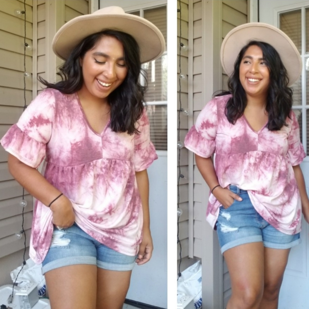 WHAT A DAY TIE DYE RUFFLE TUNIC TOP